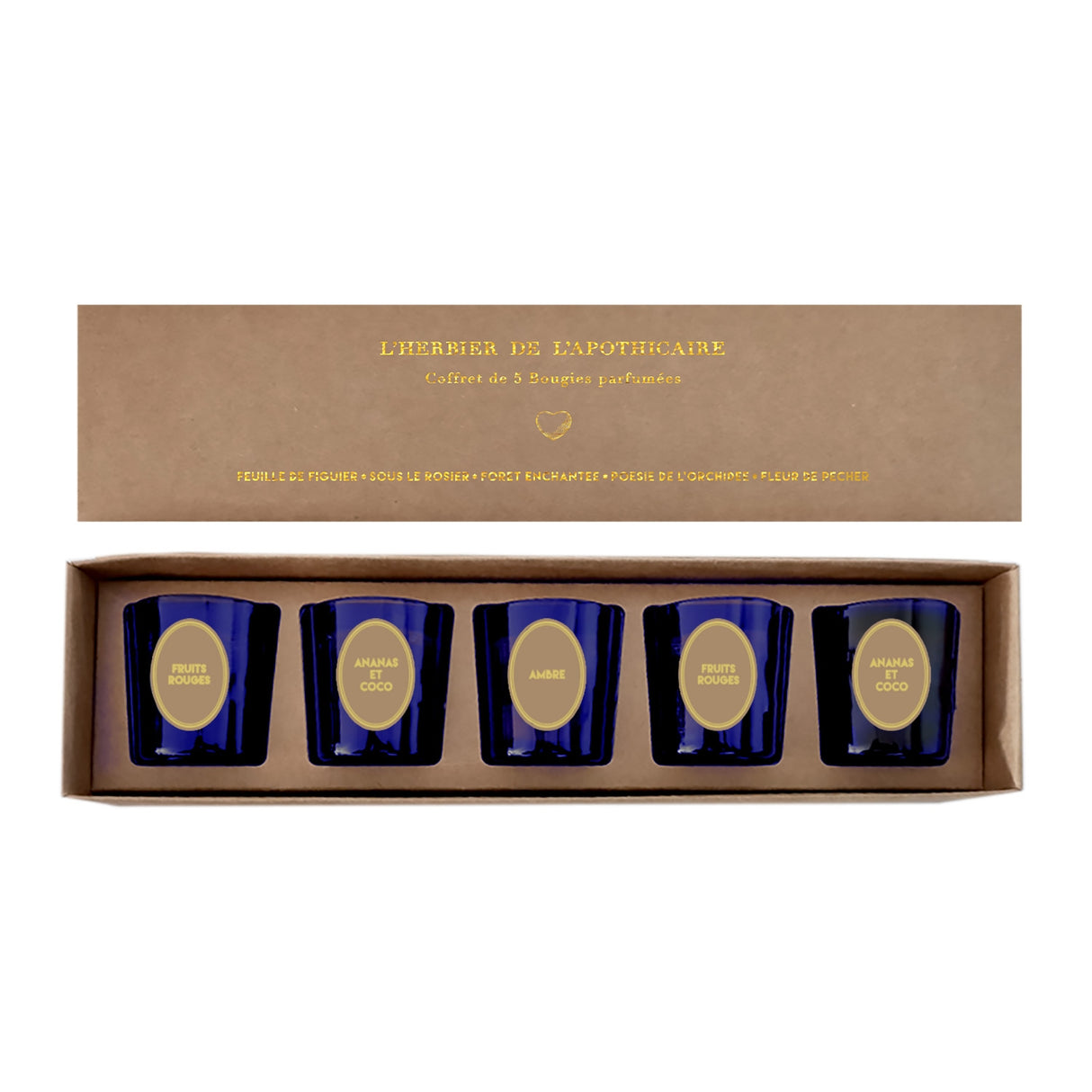 Coffret de 5 bougies Herbier bleu D4,5 H5cm