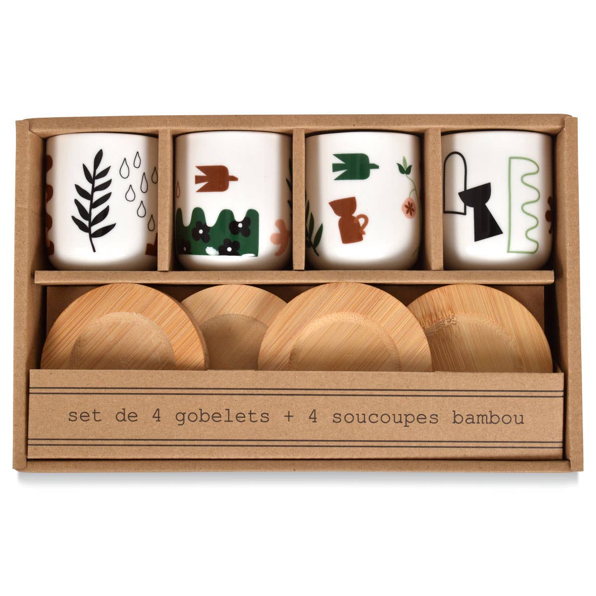 Coffret de 4 gobelets Nature avec sous-tasses